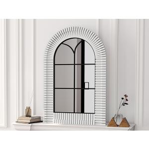 inches Arched Window Wall Mirrors with Grids, White Farmhouse Wooden Arch Mirror for Dresser, Bedroom, Stairways, Entryway and Living Rooms Decorative