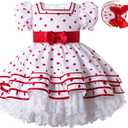 Pettigirl Toddler Girls Elegant Red Polka Dot Lace Ruffle Clothes Kids Lovely Casual Boutique Princess Pretty Dress (3T, White)