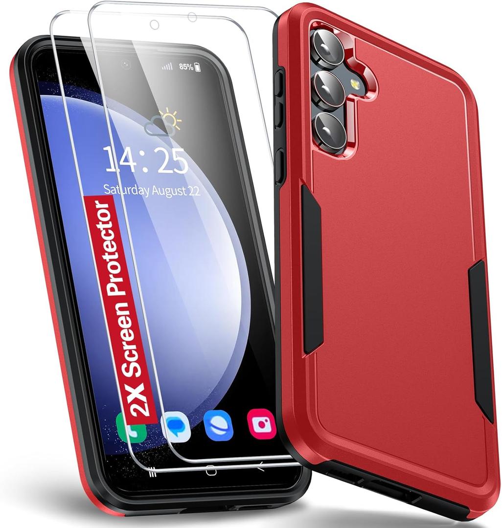 4 x Oterkin Samsung Galaxy S23 FE 5G Case [3 in 1] With [2Pcs Tempered Glass Screen Protector] [10FT Military Grade Defense] [Heavy Duty Protection] (Red)