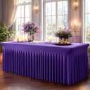 2 Packs Purple Spandex Table Covers 6 Foot, Fitted Stretch Table Cloth with Skirts 72x30 Inch, Wrinkle-Free Floor Length Rectangle Tablecloths for Trade Show Weddings Parties Banquets Events