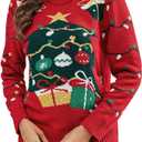 IFFEI Womens Ugly Christmas Sweater Novelty Print Crew Neck Sweater Pullover, Medium