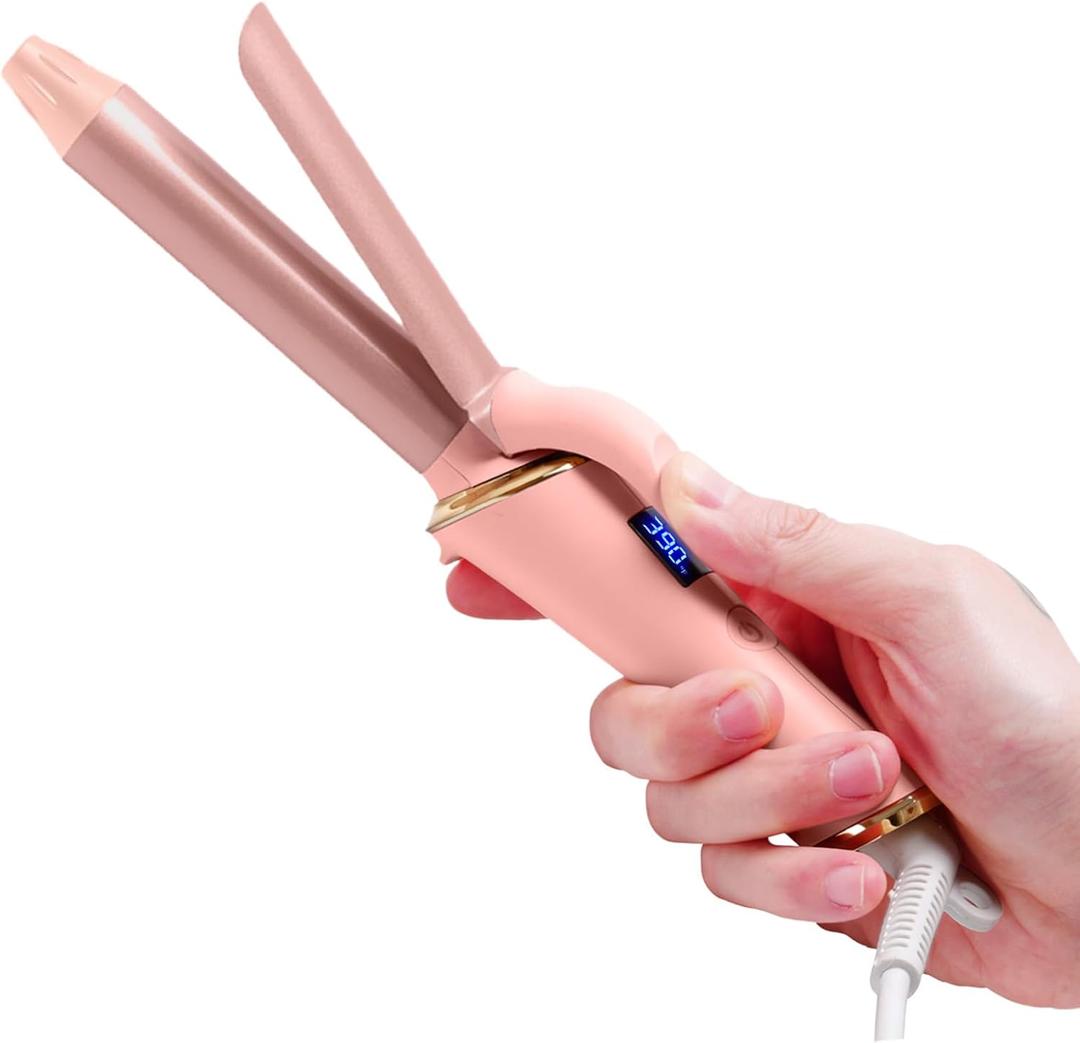Mini Curling Iron Wand for Short Hair, Ukliss Travel Friendly Dual Voltage Mini Hair Curler, Ceramic Curling Wand for Versatile Styling, Portable and 60 Mins Auto-Off, 5 Heat Settings, Pink 3/4 inch