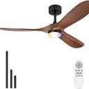 60" Ceiling Fan with Light, Damp Rated for Covered Outdoor Patio, Wood-Grain ABS Blades, Quiet DC Motor, 3CCT Dimmable LED, Remote Control, Modern Large Ceiling Fan, ZCCF08WD-60