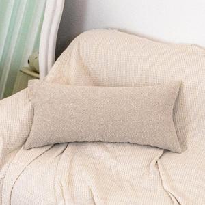 14x24 Neutral Textured Boucle Throw Pillow Cover, Beige Lumbar Pillow Cover Ivory Cozy Soft Cushion Case for Couch Sofa Bed Living Room Home Decor, Pack of 1 (Cover Only)