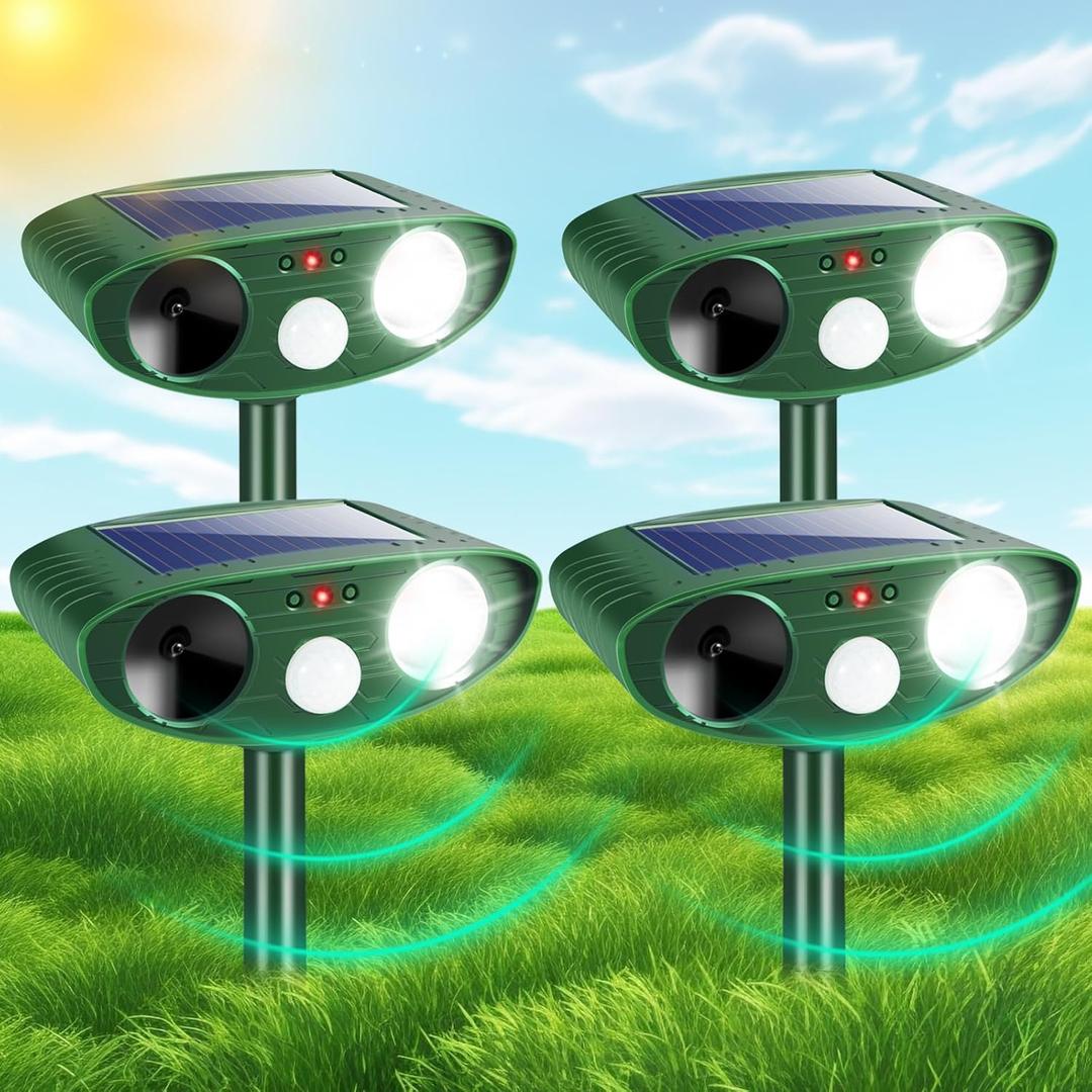 Upgraded Solar Animal Repellent Ultrasonic Animal Repeller Outdoor Deer Repellent Devices Waterproof with Motion Detection Cat Deterrent Dog Rabbit Raccoon Squirrel Skunk Repellent for Yard Garden (Green)