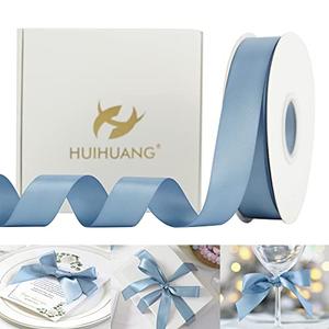 HUIHUANG Dusty Blue Satin Ribbon 50 Yards Double Faced Satin Ribbon 1 inch Blue Silk Ribbon for Gift Wrapping Bows Crafts Bridal Floral Bouquet Cake Wedding Invitation Card Birthday Party Decor