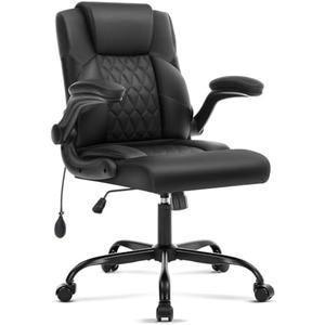 Office Chair with Adjustable Inflatable Lumbar Support,Leather Ergonomic Computer Desk Chair with Flip-up Arms,Adjustable Tilt Lock,Swivel Rolling Executive PC Chair for Work,Study,Meeting.Black - Missing Pieces