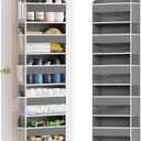 SpaceAid 1 Pack Over The Door Organizer with 5 Large Pockets and 10 Mesh Side Pockets, 5 Layers Door Organizer Hanging with Clear Window for Bedroom, Bathroom, Pantry and Nursery, Gray