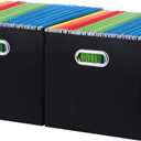 Oterri File Organizer, 2 Packs Large Storage Box, Cardboard File Folder Organizer, Collapsible File Box for Hanging File Folders Letter Size, Portable Filing Organizer with Handle (Black, Letter Size - 2 Packs-Large)