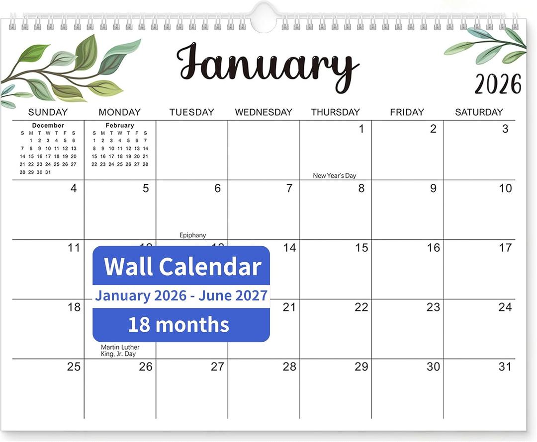 2026-2027 Wall & Desk Calendar, 280×356mm Portable Monthly Planner, Thick 255gsm Non-Bleed Paper with Hanging Hole & Stand, Large Writing Blocks for Office Home Family Student