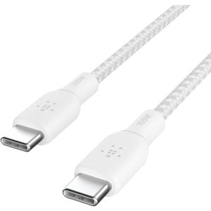 Belkin BoostCharge Braided USB-C to USB-C (2M/6.6ft) Fast Charging Cable 100W Power Delivery USB-IF for iPhone 16 Series, MacBook, iPad, Galaxy S25 Series, Pixel, Nintendo Switch 2 & More - White (White)