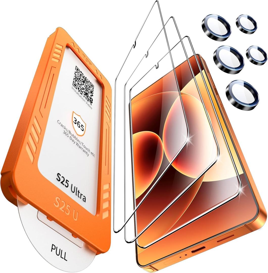letosan 3 Pack for Samsung Galaxy S25 ultra Screen Protector Tempered Glass + 1 Set Camera Lens Protector, Military Grade Shatterproof, 9H+ Hardness, Auto Alignment Frame 6.9 Inch