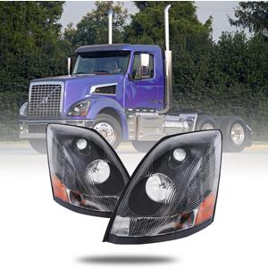 Headlight Compatible with 2004-2014 Volvo VNL Left Driver &Passenger Right Side Halogen With bulb(s) (Black)