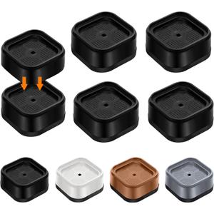 shouwuhho 4 Pack Furniture Risers Adjustable Bed Risers Heavy Duty Lifts Height 1", Square Stackable Bed Risers 1, 2 or 3 Inch for Desk Leg Table Couch Sofa Chair Bed Frame Legs Dorm, Black