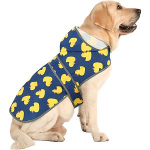 Dog Rain Coat for Large Dogs Waterproof Hooded Rain Jacket with Reflective Strips Leash Hole & Poncho Adjustable Fit (Duck, XL)