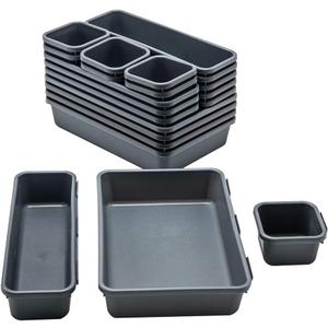 18 PCS Black Desk Drawer Organizer Tray, Interlocking Drawer Organizers and Storage with 3 Sizes for Office, Bathroom, Kitchen, Makeup