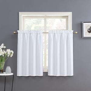 Home Queen White Water Resistant Bathroom Window Curtain, Waffle Textured Half Tier Curtains for Kitchen Cafe, 36" W X 45" L Inches, Set of 2