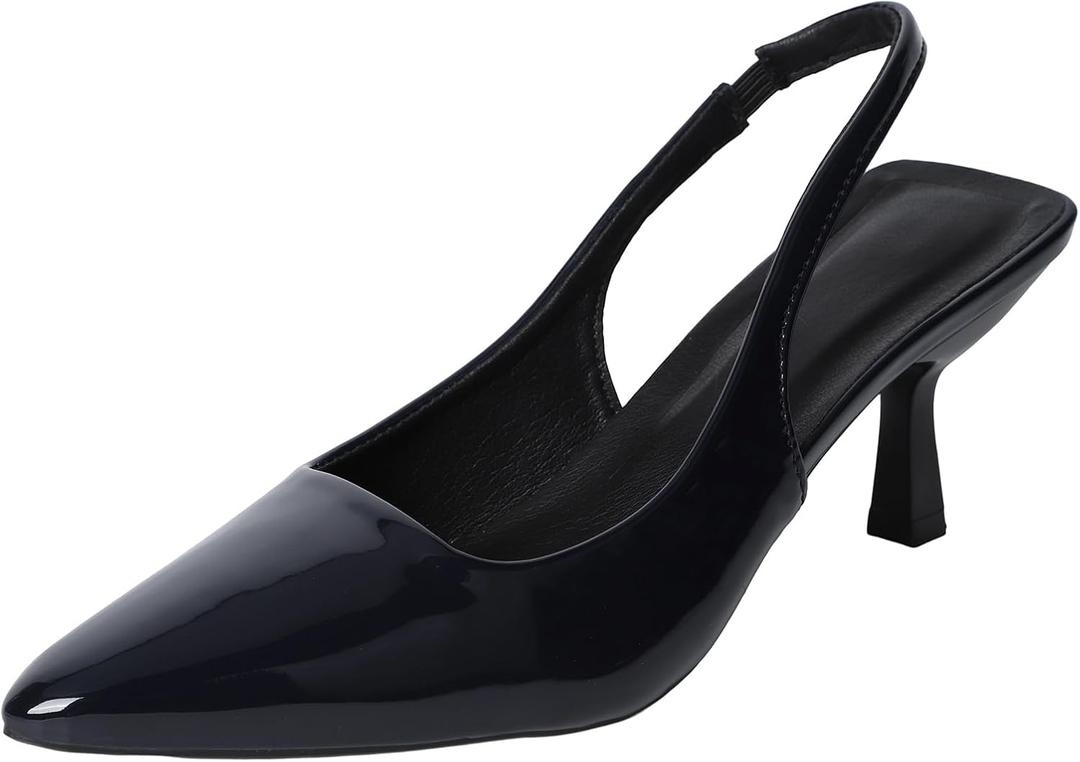 Women's Slingback Heels Pointed Toe Mid Heel Dress Shoes Pump Shoe (6, Blue Black)