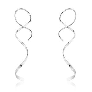 Handmade 925 Sterling Silver Spiral Threader Earrings Hypoallergenic Twisted Curved Drop Dangle Earrings Pull Through Earrings for Women Trendy Fashion-Long Silver