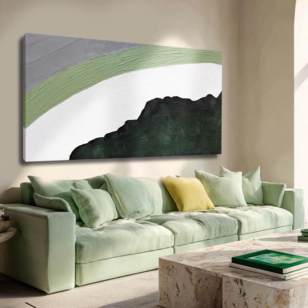 GAIDUOMAI Large Textured Wall Art Green Wall Decor Green and White Geometric Abstract Canvas Wall Art for Bedroom Neutral Artwork for Living Room 29"x 58"