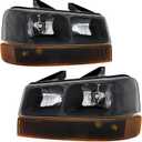 Headlight Assembly for 2003-2023 Chevy Express 1500 2500 3500 GMC Savana 1500 2500 3500 Black Housing Amber Reflector Direct Replacement Headlamp No Bulbs Included