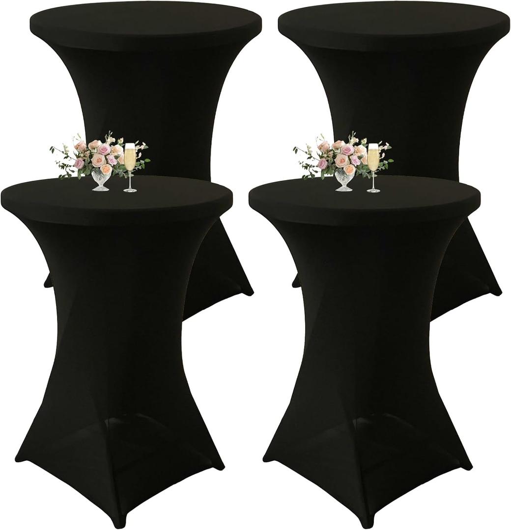 Seveups 4Pack Navy Blue Cocktail Table Cover 32x43 Inch Fitted Stretch Cocktail Tablecloth for Round Table Top Cover High Top Table Cloths for Party Bar Pub Wedding, Black