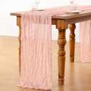 DeZerlor Pink Cheesecloth Table Runner Spring Easter Table Runner Boho Gauze 120 Inches Light Pink Cheese Cloth Table Decor for Wedding Bridal Baby Shower Parties