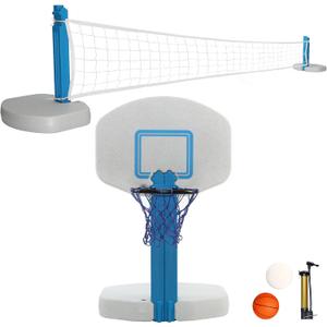 Blue Bay 2-in-1 Pool Basketball Hoop Poolside & Volleyball Set for Inground Pool Games Combo for Swimming Pool.