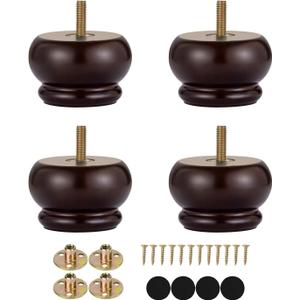 2 Inch Wood Furniture Feet Set of 4 Replacement Bun Feet Predrilled M8 Bolt Small Round Furniture Legs for Sofa Couch Ottoman Screw in