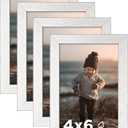 KINLINK 4x6 Picture Frame Silver Set of 4, Wooden Photo Frames with Plexiglass for 4x6 without Mat for Table and Wall Display