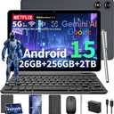 2026 10 Inch Tablet, Android 15 Tablet with Keyboard, 24GB RAM + 256GB ROM (2TB Expand), Tablets PC with 8-Core, Gemini AI, 5G WiFi, 8000mAh, BT5.0,GPS, 2-in-1 Tablets with Mouse, Case, Stylus (Silver)