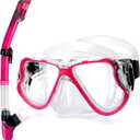 Greatever Dry Snorkel Set,Panoramic Wide View,Anti-Fog Scuba Diving Mask,Professional Snorkeling Gear (Adults, Pink)