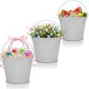 PLEXON Ice Bucket for Parties Coctail Bar Restaurant - Drink Beer Champagne Metal Pail Bucket with Handle, Beverage Chiller, 1.3 Gallon, Galvanized Steel, Gray, Set of 3