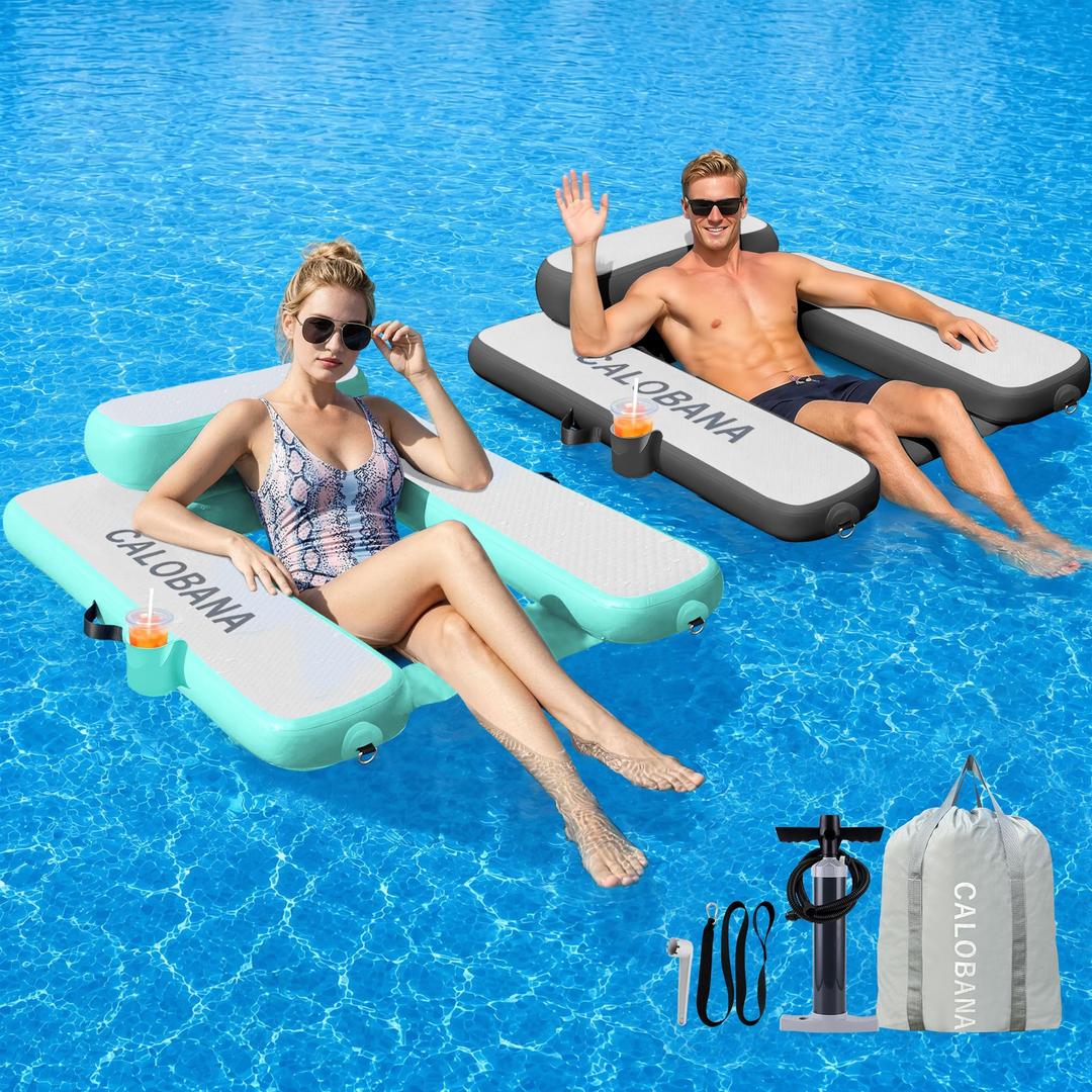 CALOBANA 2 Pack Inflatable Floating Chair with Cup Holder for Adults Lake, 50"L x 45"W