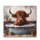 Poemwish Highland Cow Wall Art in Bathtub, Whimsical Highland Cow Decor, Surreal Canvas Wall Art with Bubble Bath, Quirky Animal Painting with Vintage Tub 16x16 Inch
