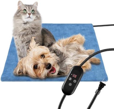 KEKELAN Pet Heating Pad for Cats Dogs Indoor Outdoor Waterproof Electric Heated Pads Mat with Stainless Chew Resistant Cord 5 Timer and 6 Level Temperature Warming Pad Bed Warmer-17.7x17.7