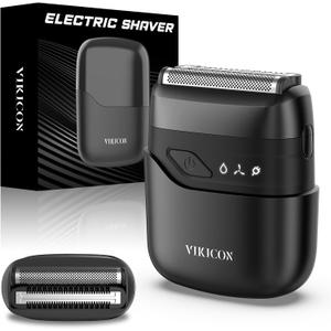 VIKICON Electric Foil Shavers for Men, Compact Travel Face Shaver, Mini Razor for Shaving Face, Portable On-The-Go Shaver w/Dual Floating Blades, Close Shave Stubble Trimmer USB-C, Gifts for Dad Him