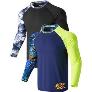 2 Pack Mens Rash Guard Long Sleeve Swim Shirts UPF 50+ Sun Protection Quick Dry Lightweight UV Fishing Surf Shirt (XL)