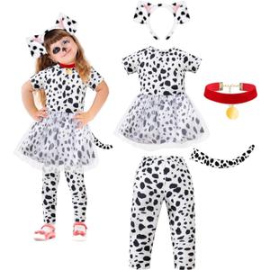 MOMMY'S NEW MAN Toddler Girls Dalmatian Costume Outfit 101 Days of School Shirt Tutu with Accessories(3-4Y)