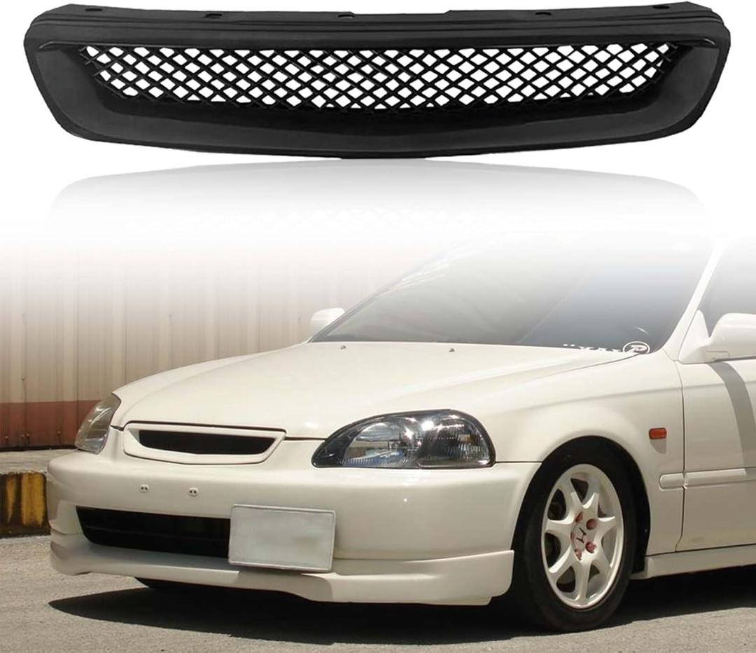 Front Bumper Grille Fit 1996 1997 1998 for Civic CX/DX/EX/LX/HX,ABS Plastic Type-R Black Mesh Front Upper Grill Guard Replacement Part