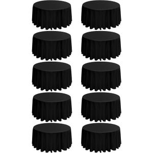 10 Pack Round Tablecloths - 120 Inch, Black Polyester Tablescape Fabric: Stain & Wrinkle Resistant, Ideal for Weddings & Parties