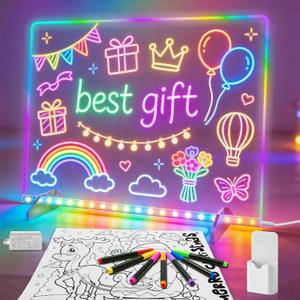 Led Note Board with Colors,16''Drawing Tablet,6 Modes & 8 Colors Light Up Drawing Board,Kids Toy with 13 Light Effects,Birthday Holiday Day Gifts for Girls & Boys Age 3+,7 Markers & Tracing Book (White)