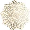 Snowkingdom Pack of 18 Gold Metallic Round Placemats Bulk Round Pressed Vinyl Leaf Dinning Kitchen Table Mats Decoration for Christmas Wedding Thanksgiving Party
