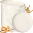 Mifoci 24 Pcs 10 Inch Wheat Straw Plates Set Lightweight Unbreakable Deep Dinner Plate Reusable Plastic Plates Microwave Dishwasher Safe for Kitchen Salad Dessert Fruit Cakes Lunch Dish(Beige)