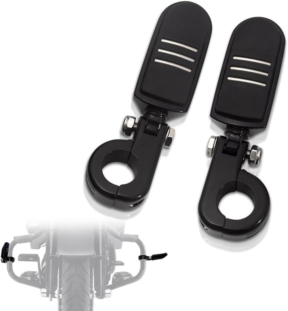 FOVPLUE 1.25" Highway Footpegs, Adjustable Footrest w/Mounting P-Clamps for Harley Touring Softail Dyna Sportster Honda Kawasaki Suzuki Yamaha Indian Victory w/1-1/4" Engine Guard, Gloss Black#1