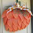 Farmhouse Pumpkin Wreath for Front Door, Autumn Wreath with Bows and Berries, Burlap Pumpkin Garland for Autumn Fall Halloween Thanksgiving Wall Decor