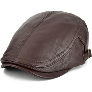 VOBOOM Men Women Adjustable Genuine Leather Ivy Cap Newsboy Hat (One Size, Brown)