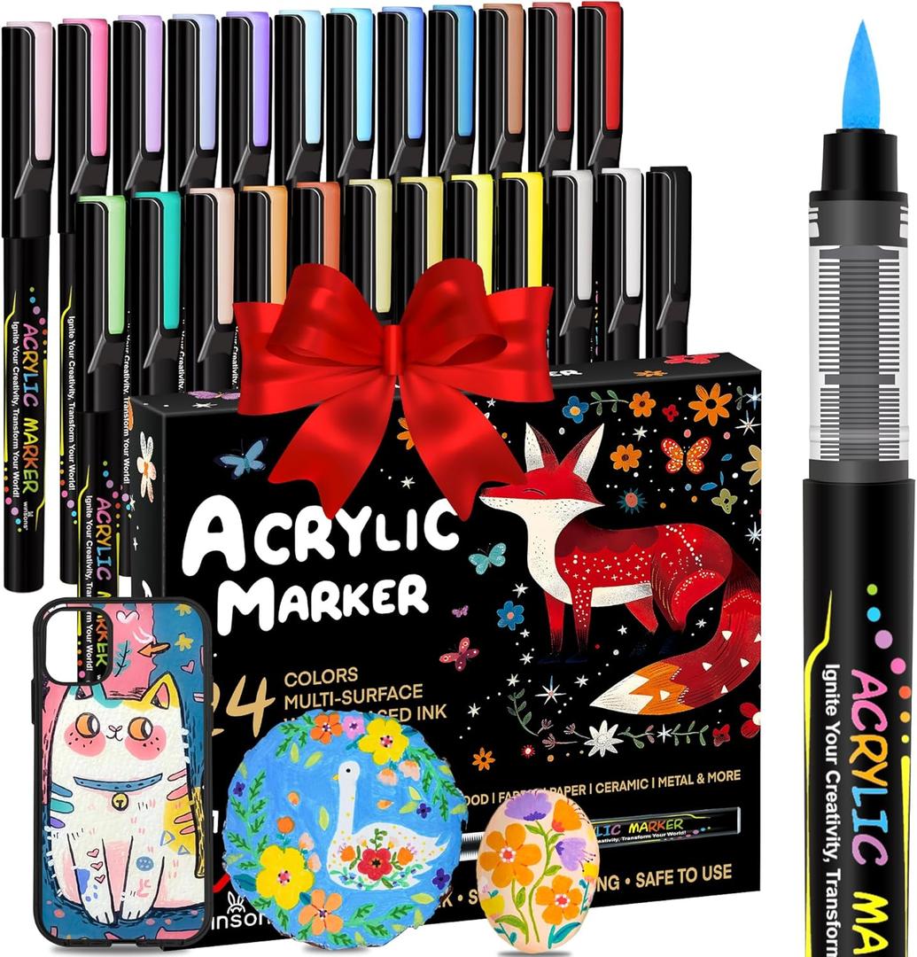 2 x WINSONS 24 Colors Direct Liquid Ink Markers Set  Permanent Acrylic Markers for Multi-Surface Use, Non-Toxic, Ideal for Art, Crafts & DIY Projects (24 Colors)