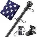 House Flag Pole With American Flag - Flagpoles Residential Kit with 5ft Tangle Free Metal Flag Pole,3x5 Embroidered US Flag,Holder Bracket,Heavy Duty Flag Poles for Outside House,Porch,Outdoor-Black