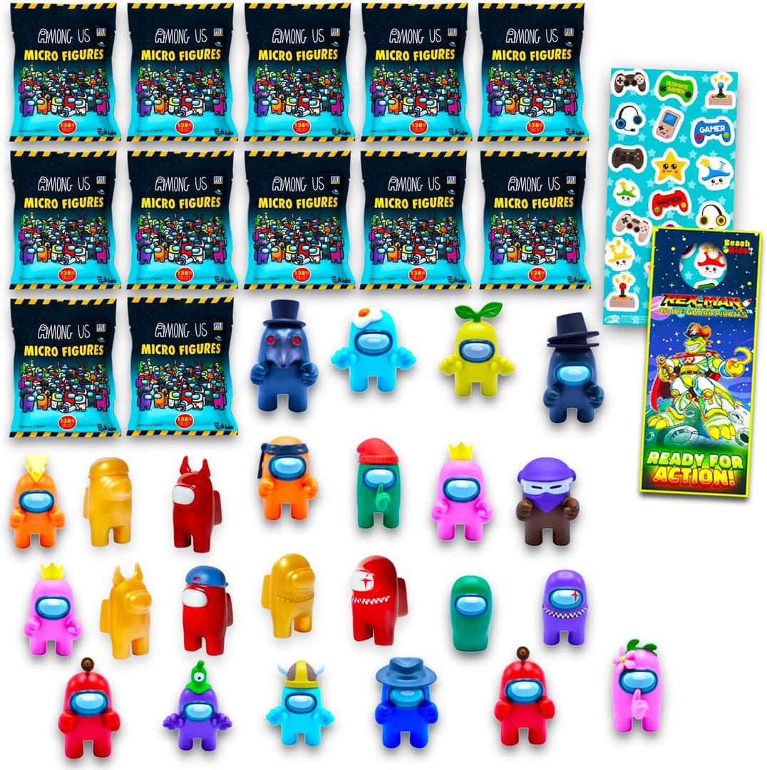 P.M.I. Among Us Party Favors Pack for Kids, Boys, Girls - Video Game Party Favors Bundle with 12 Blind Bags with Collectible Crewmate Mini Figurines Plus Stickers | Among Us Figures Set
